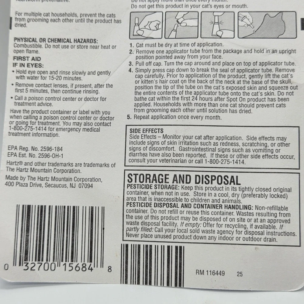 NEW Hartz UltraGuard Flea & Tick Drops for Cats & Kittens, 5 lbs & over, 3 Ct